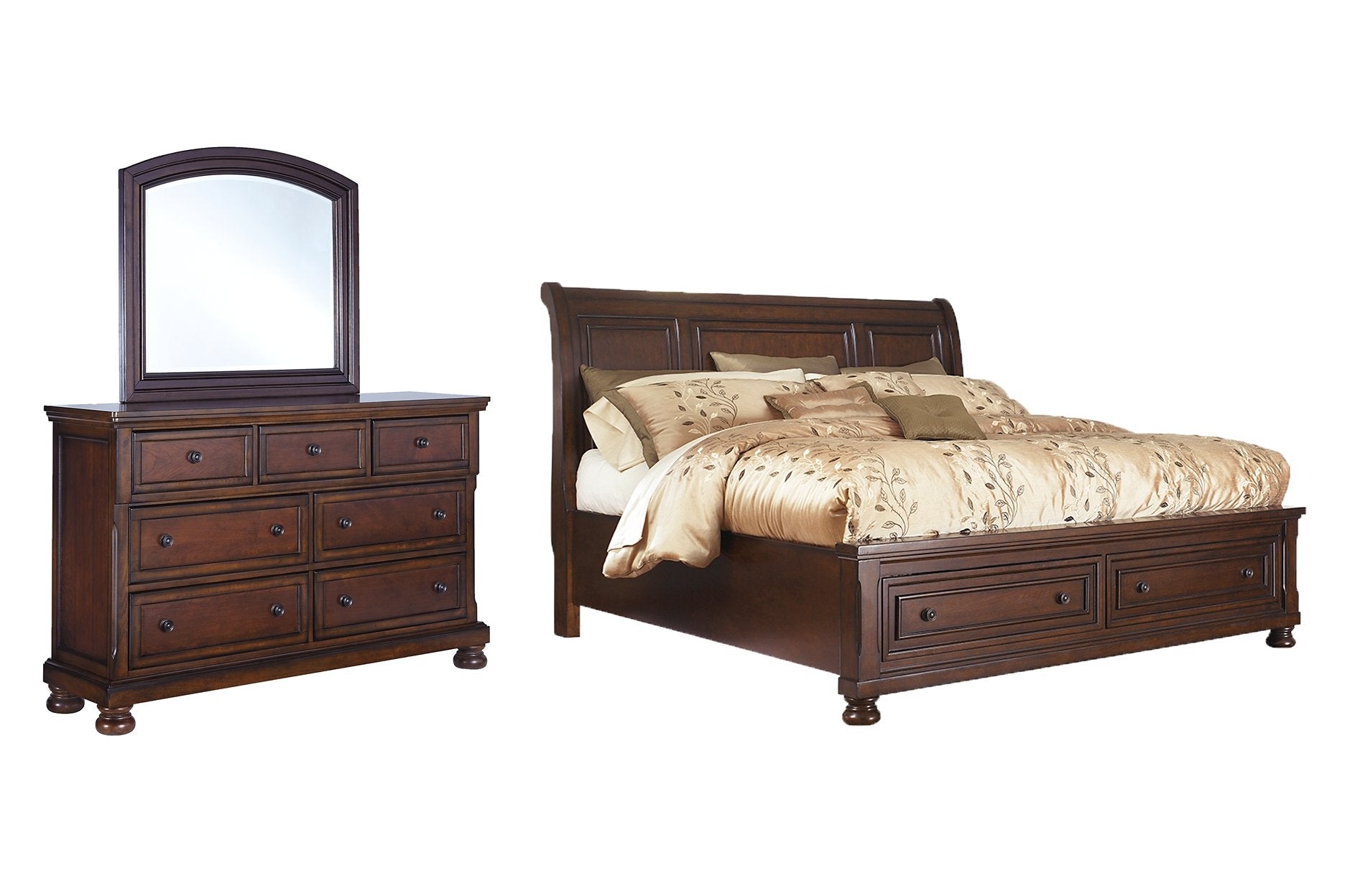 Porter King Sleigh Bed with Mirrored Dresser