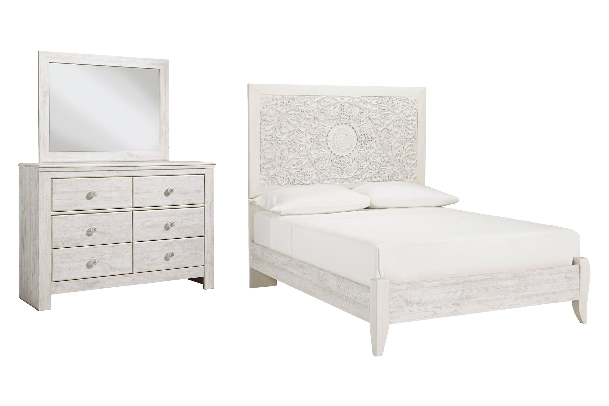Paxberry Full Panel Bed with Mirrored Dresser