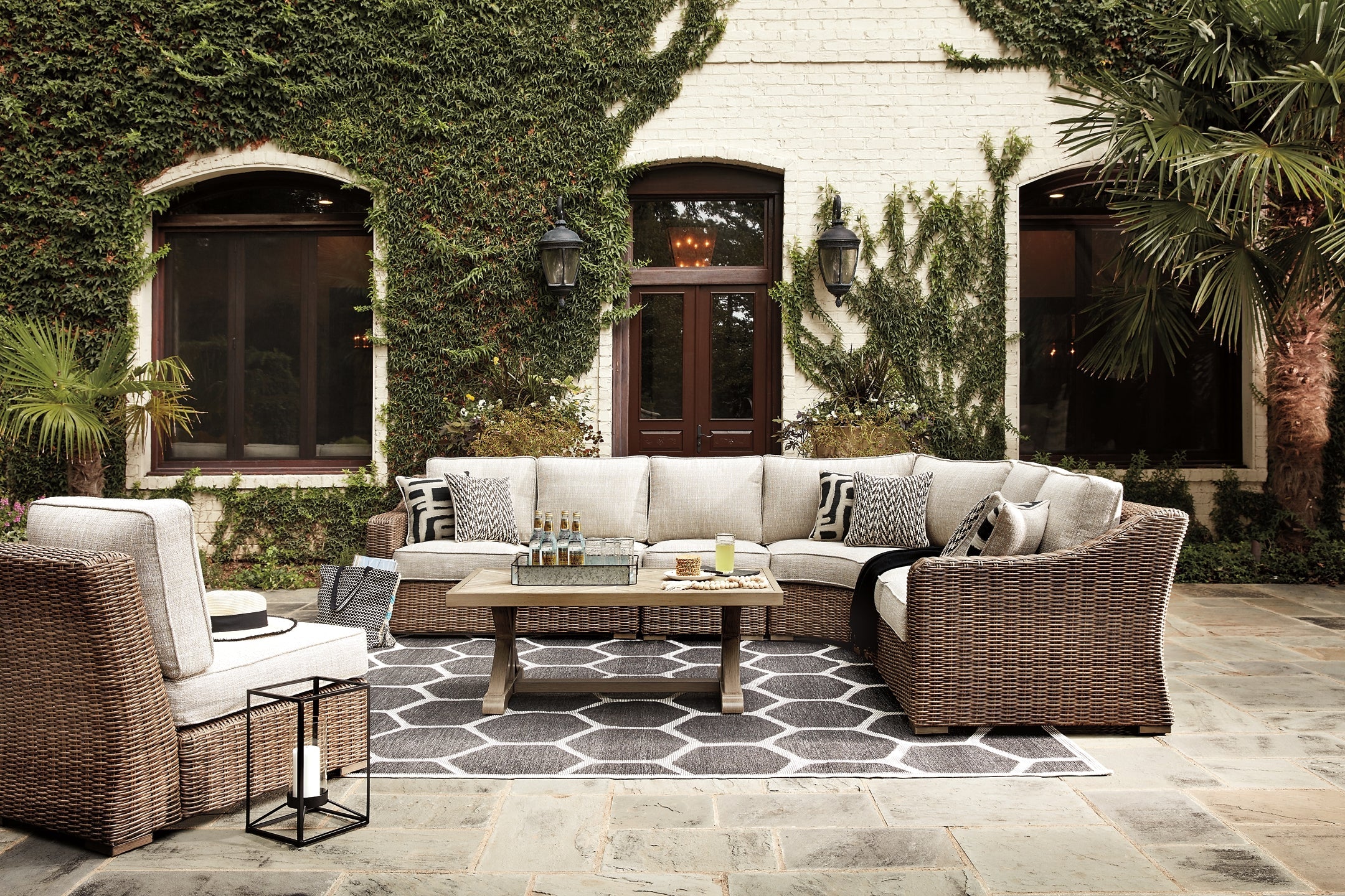 Beachcroft 3-Piece Outdoor Sectional with Chair and Coffee Table
