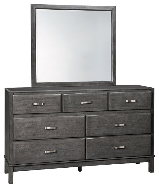 Caitbrook Queen Storage Bed with 8 Storage Drawers with Mirrored Dresser