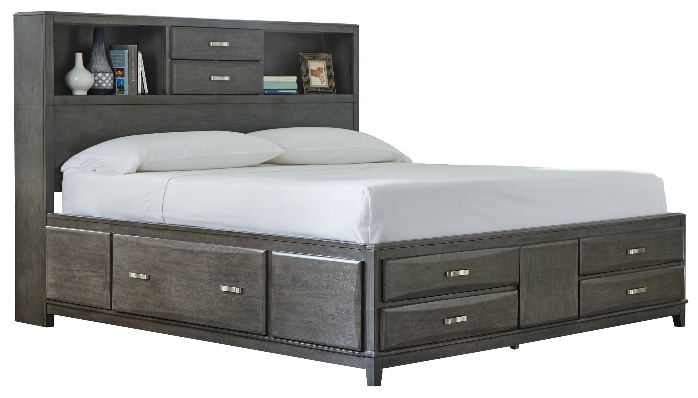 Caitbrook Queen Storage Bed with 8 Storage Drawers with Mirrored Dresser