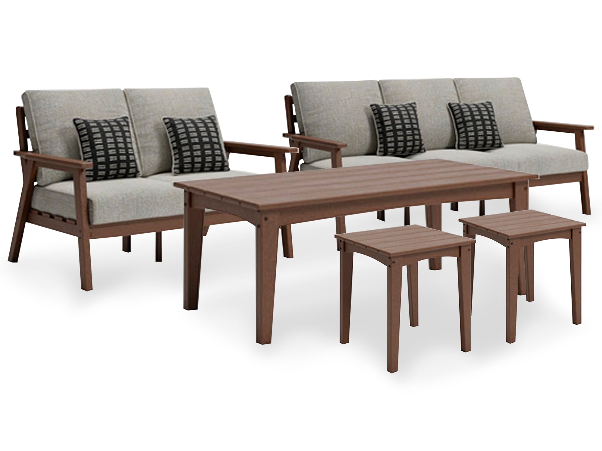 Emmeline Outdoor Sofa and Loveseat with Coffee Table and 2 End Tables