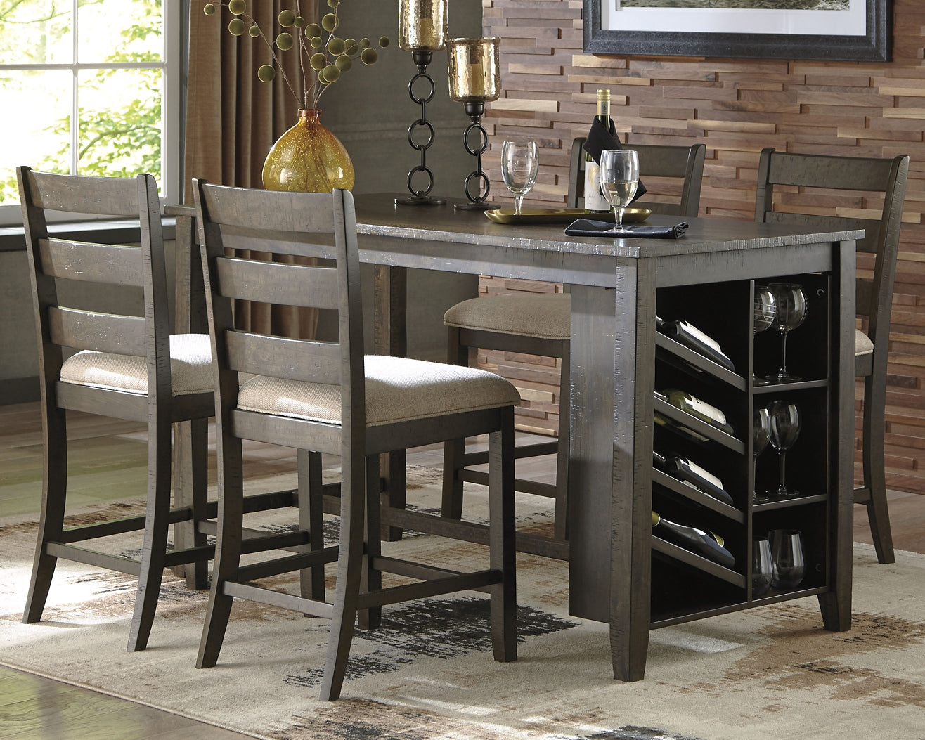 Rokane Counter Height Dining Table and 4 Barstools
