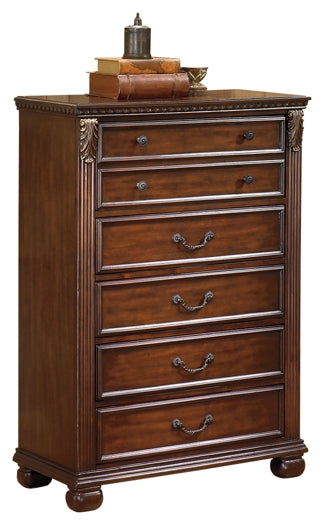 Leahlyn King Panel Bed with Mirrored Dresser, Chest and Nightstand
