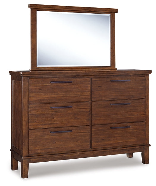 Ralene California King Upholstered Panel Bed with Mirrored Dresser and 2 Nightstands