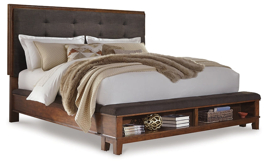 Ralene California King Upholstered Panel Bed with Mirrored Dresser and 2 Nightstands
