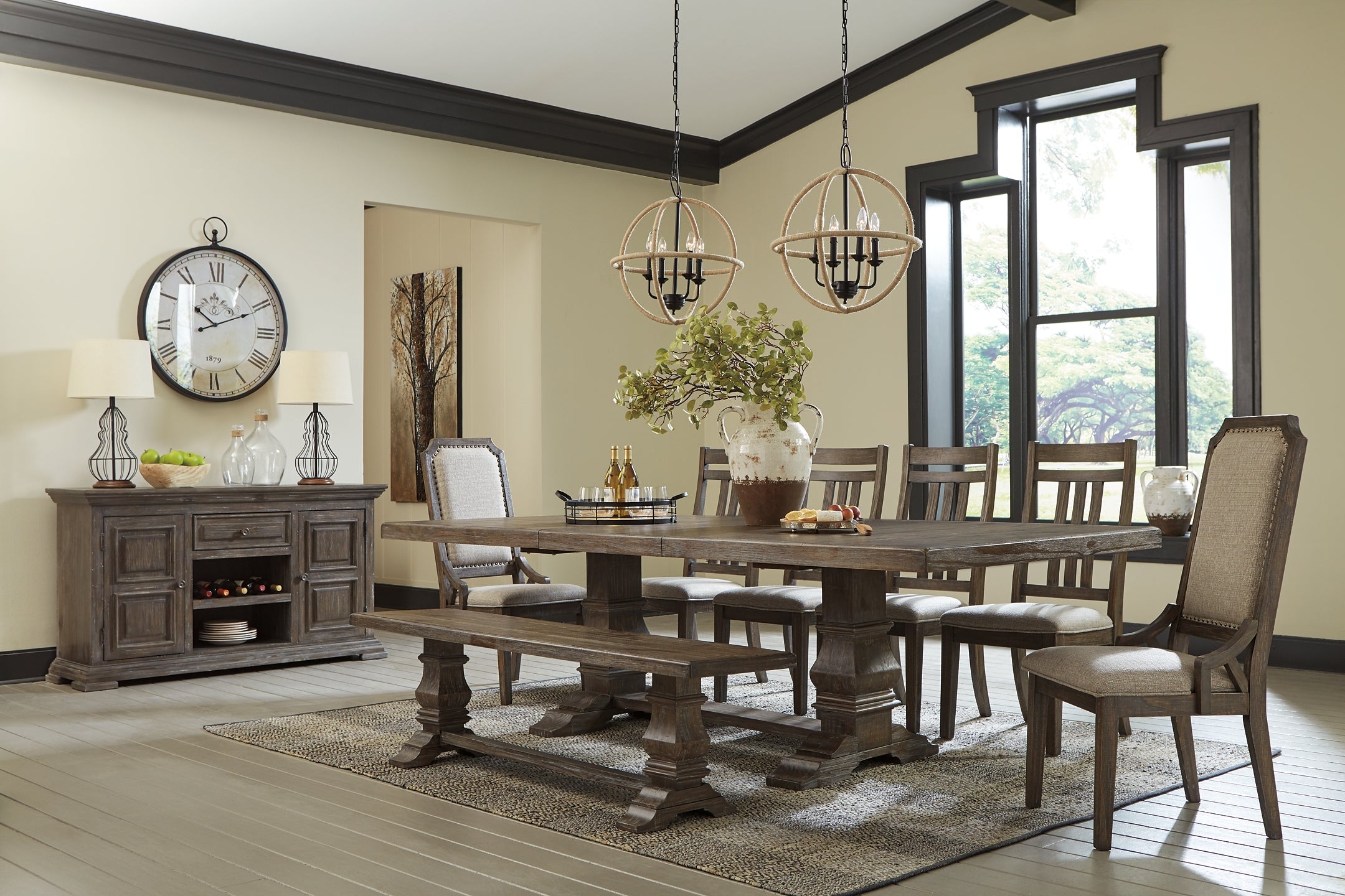 Wyndahl Dining Table and 6 Chairs and Bench