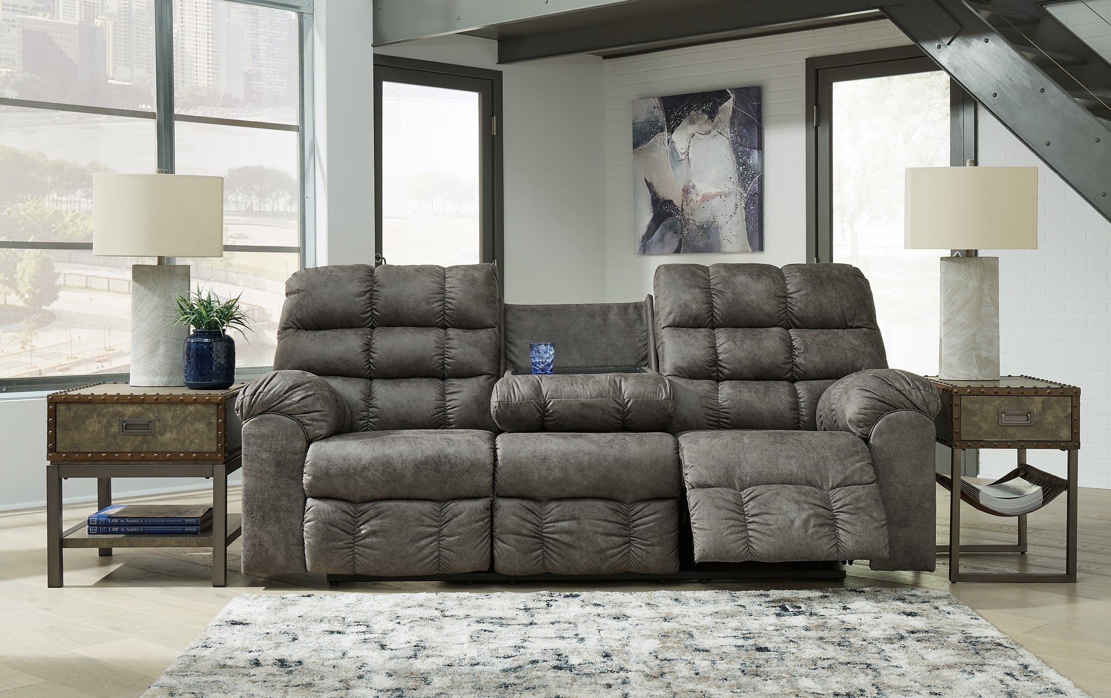 Derwin Reclining Sofa w/ Drop Down Table