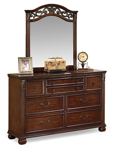Leahlyn California King Panel Bed with Mirrored Dresser, Chest and Nightstand