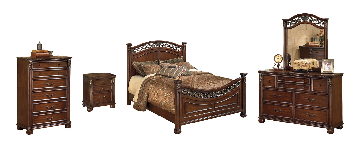 Leahlyn California King Panel Bed with Mirrored Dresser, Chest and Nightstand
