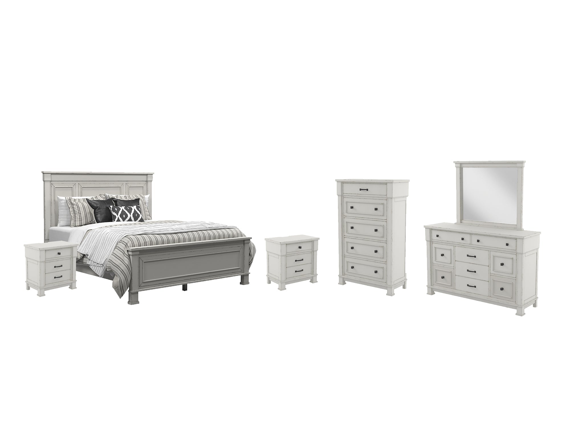 Jennily King Panel Bed with Mirrored Dresser, Chest and 2 Nightstands