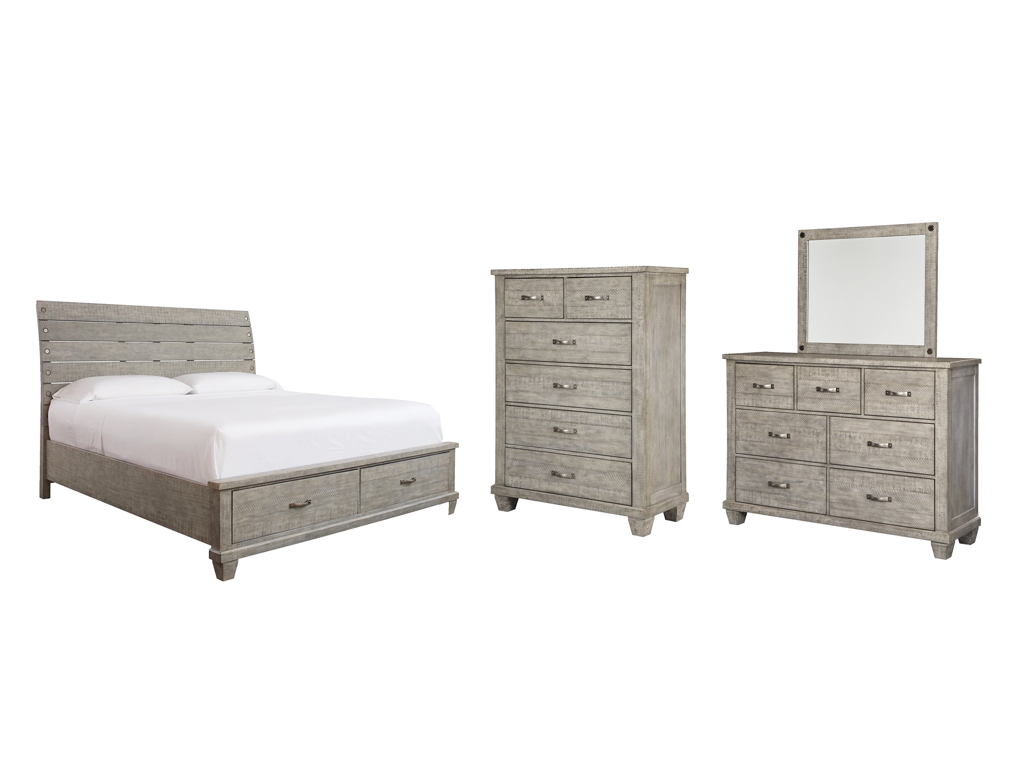 Jennily King Panel Bed with Mirrored Dresser and Chest