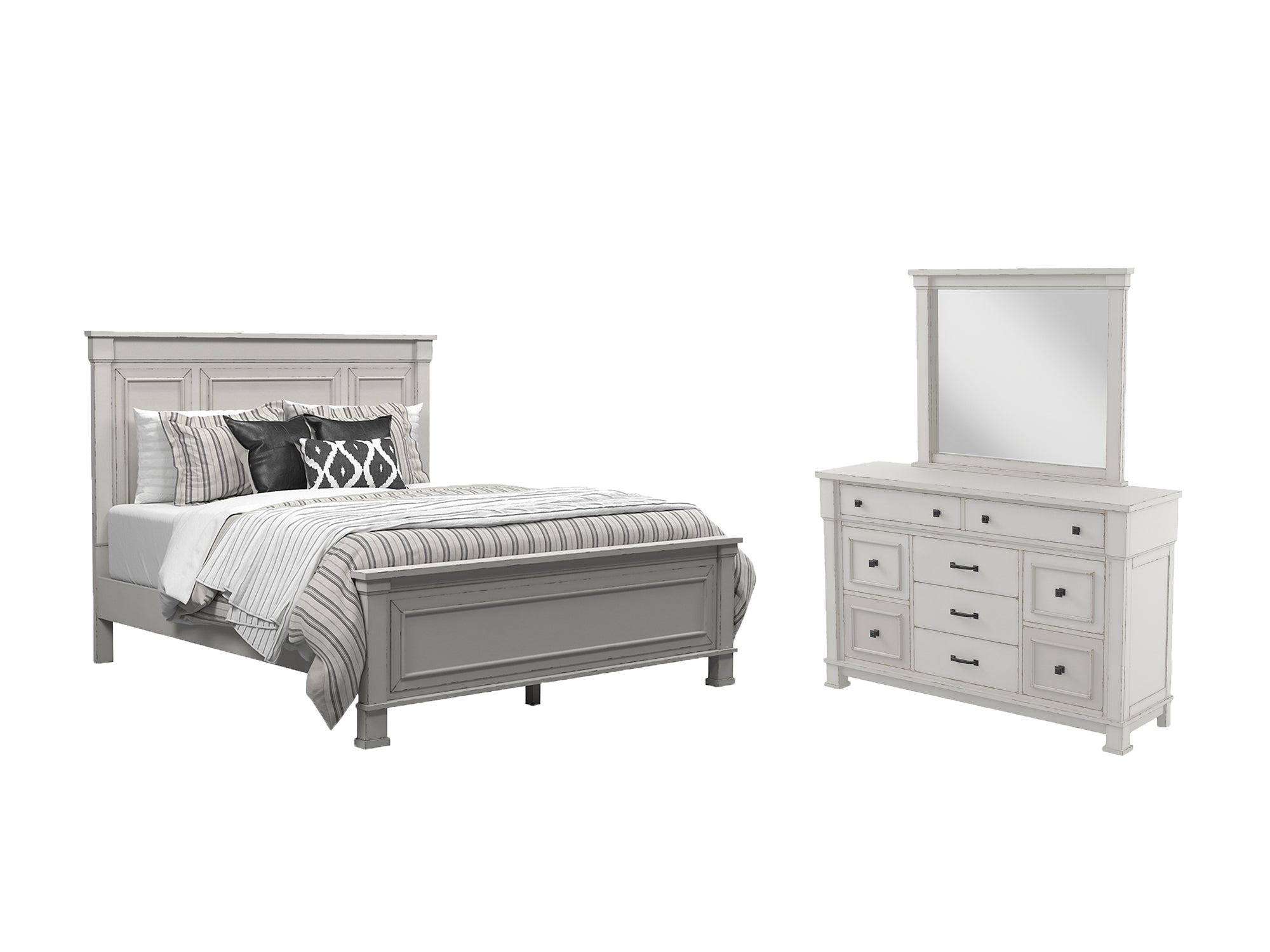 Jennily Queen Panel Bed with Mirrored Dresser and 2 Nightstands