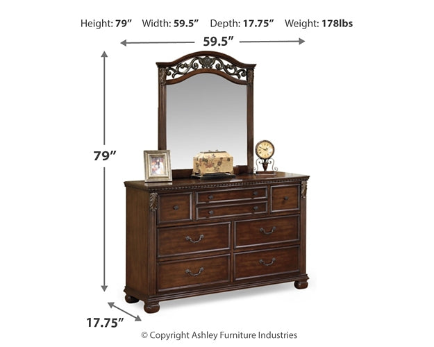 Leahlyn King Panel Bed with Mirrored Dresser, Chest and Nightstand