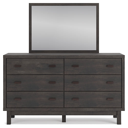 Toretto King Panel Bookcase Bed with Mirrored Dresser and 2 Nightstands