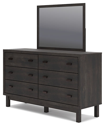 Toretto King Panel Bookcase Bed with Mirrored Dresser and Chest