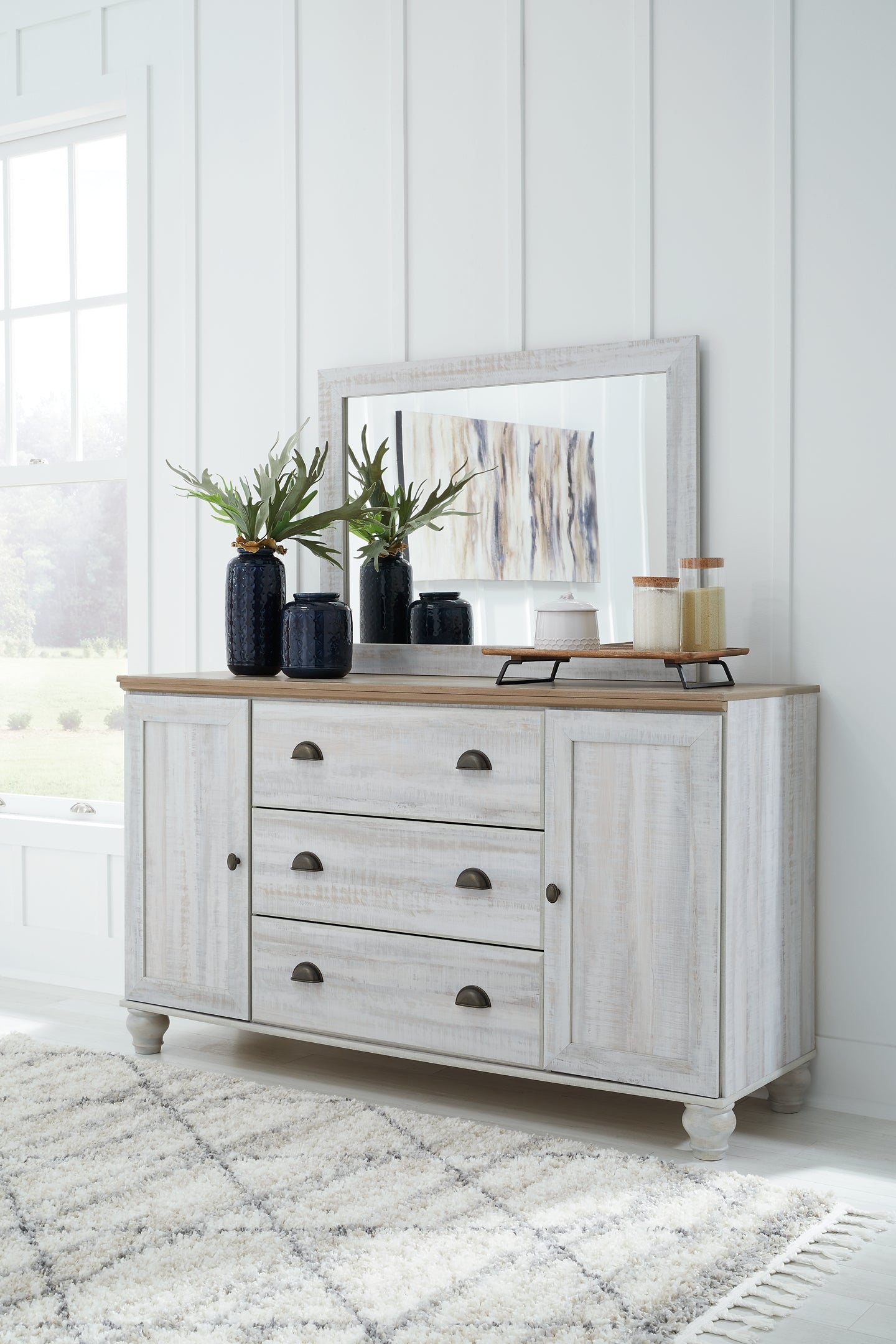 Haven Bay Full Panel Bed with Mirrored Dresser