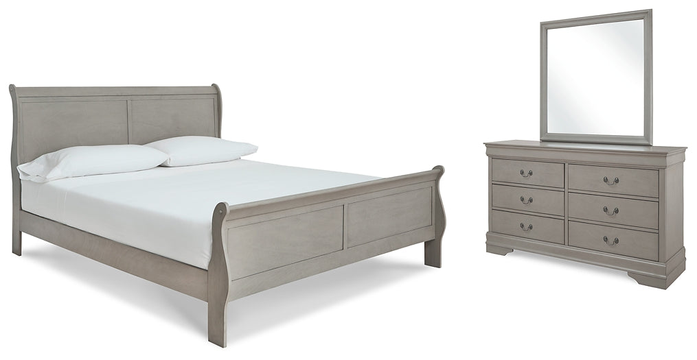 Kordasky King Sleigh Bed with Mirrored Dresser