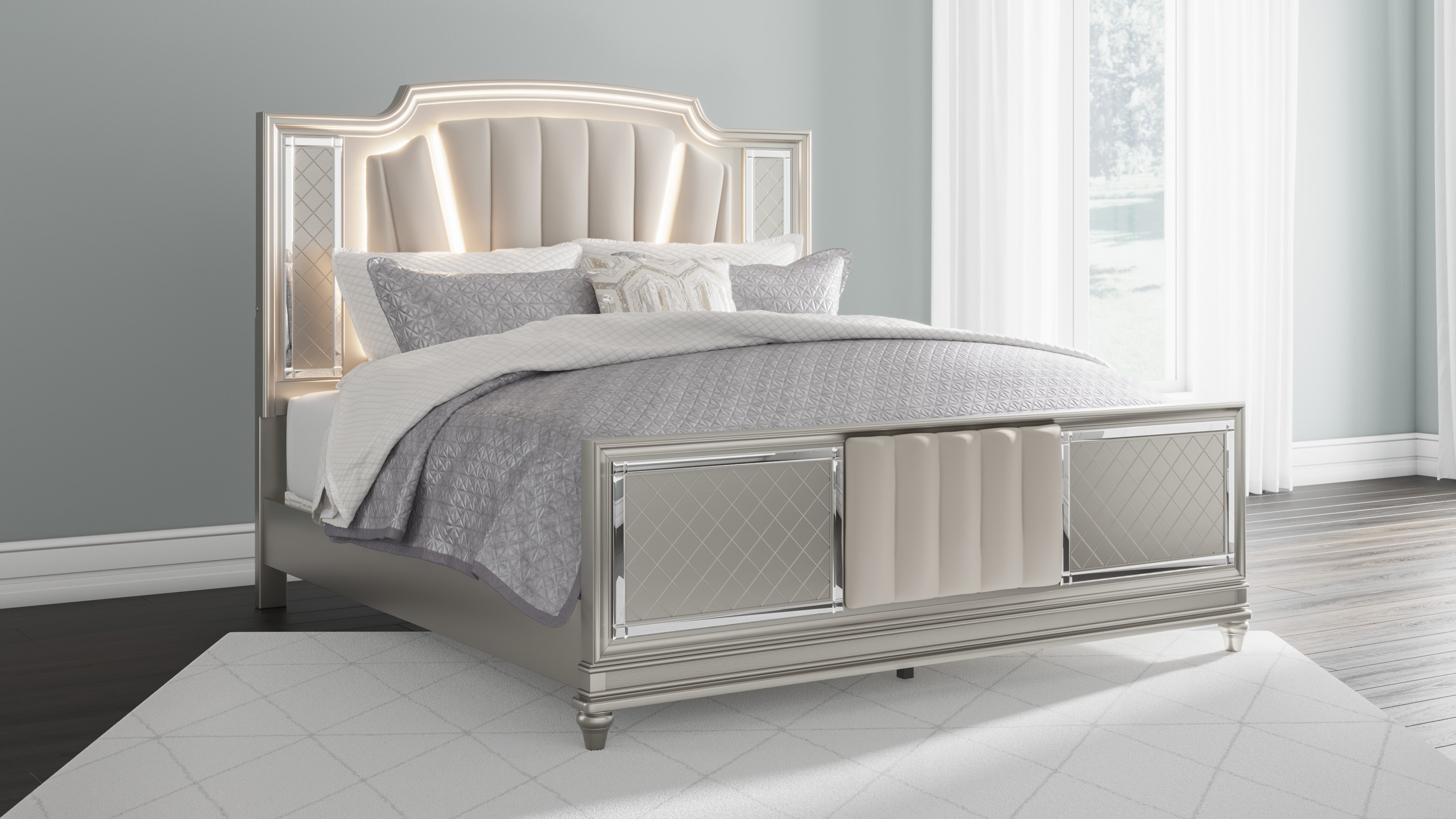 Chevanna King Panel Bed with Mirrored Dresser